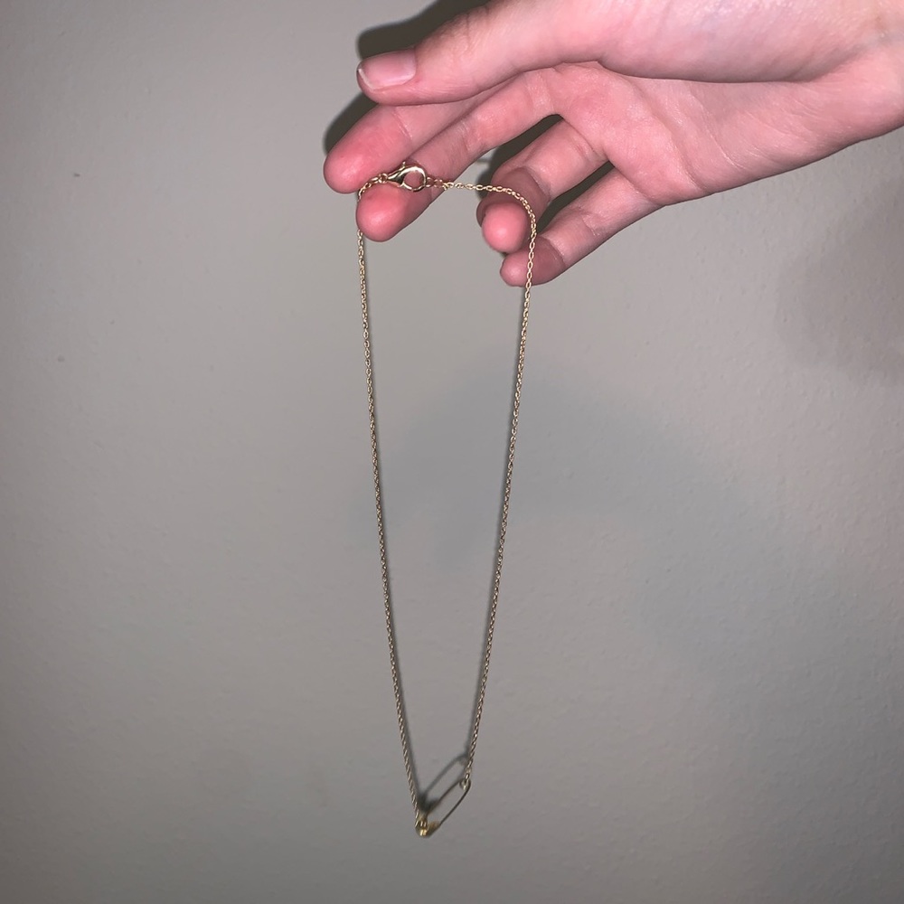 dainty gold safety pin necklace